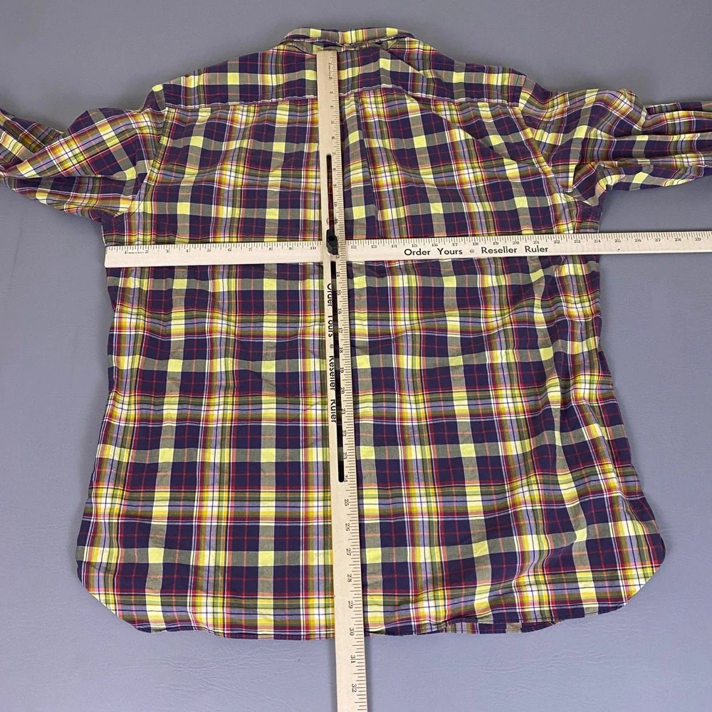 J.Crew 2 Ply‎ Button Down Shirt Men's Size XL Plaid Purple Yellow 100% Cotton